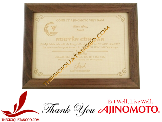 Công ty Ajinomoto Việt Nam đặt bằng khen gỗ