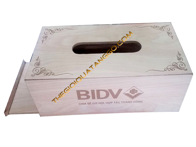 Hộp đựng khăn giấy gỗ ngân hàng BIDV