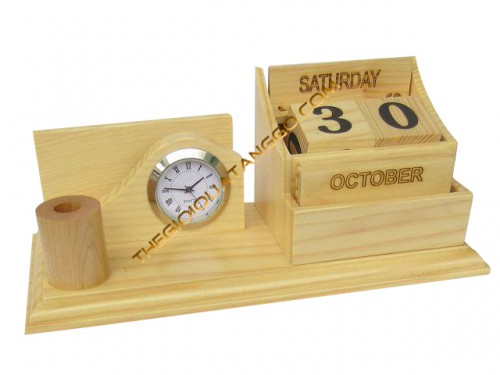 Lịch gỗ vạn niên kết hộp đồng hồ để bàn - lịch gỗ HOT nhất 2020