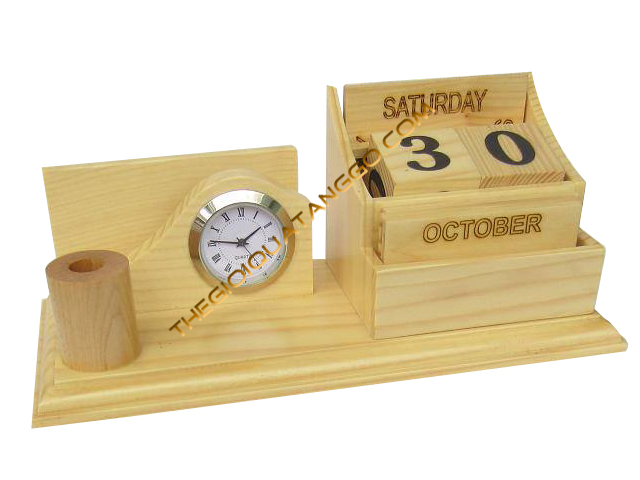 Qùa tặng gỗ dịp lễ 30/4 - Lịch vạn niên kết hợp đồng hồ để bàn