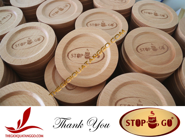 Đế lót ly gỗ beech khắc logo Công ty Song Thịnh Phát (Stop Coffee Go)