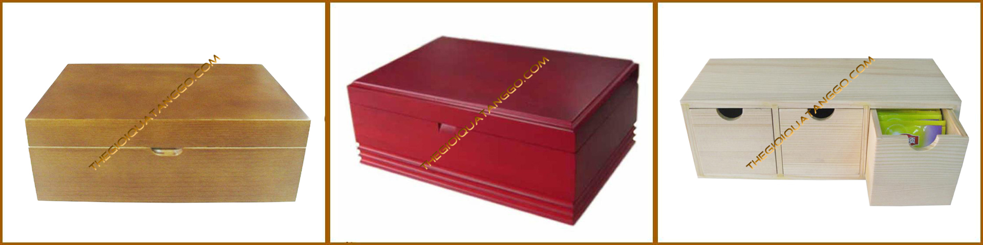 hộp trà gỗ được sơn màu đỏ 1