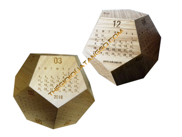 Lịch Gỗ Để Bàn 12 Mặt Khắc Logo
